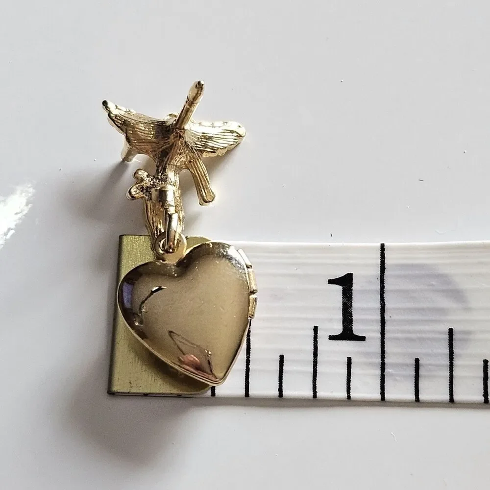 Vintage Lapel Pin Angel Locket Heart Dangle Butterfly Gold Tone